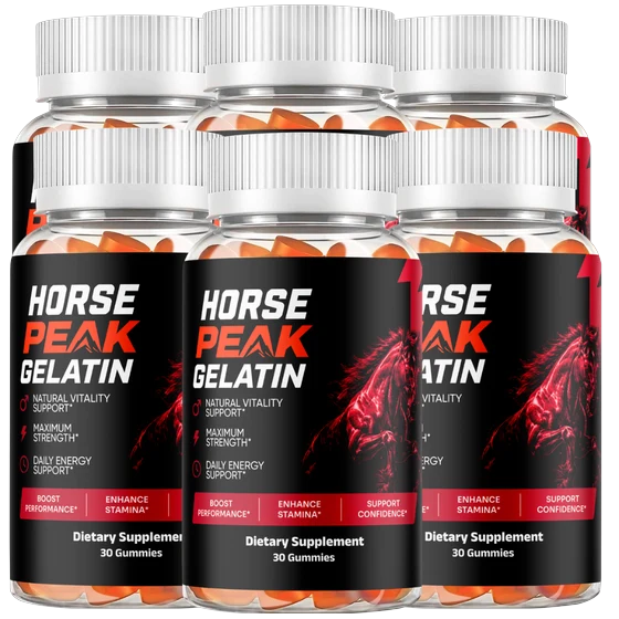 Six bottles of Horse Peak Gelatin gummies