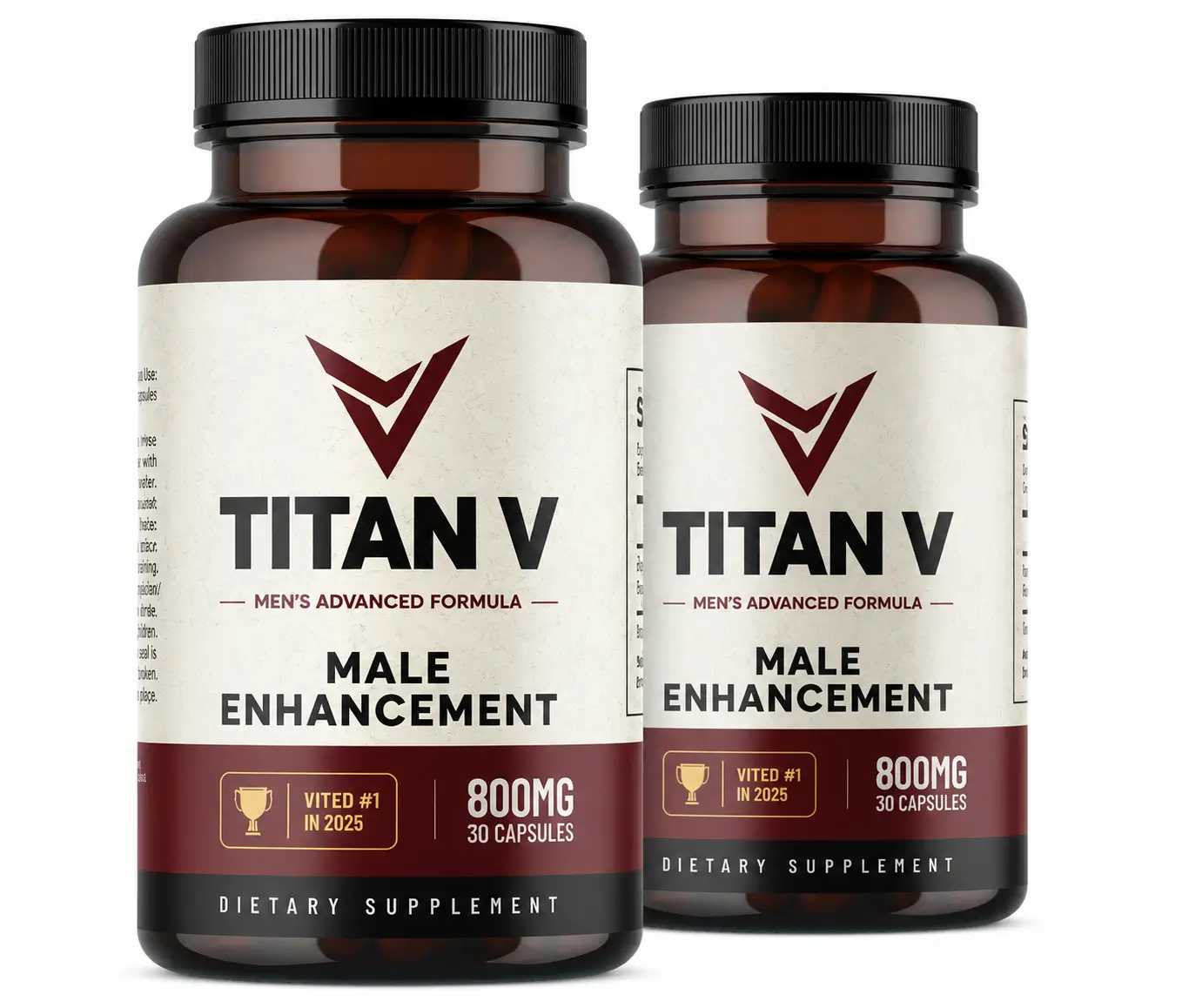 Titan V bottle label showing Male Enhancement Proprietary Blend 800mg
